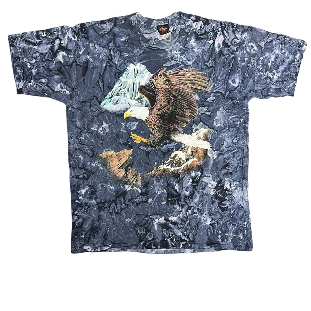 Vintage 90s TShirt Four Seasons Size Large Blue Tie Dye Bald Eagle Graphic Print